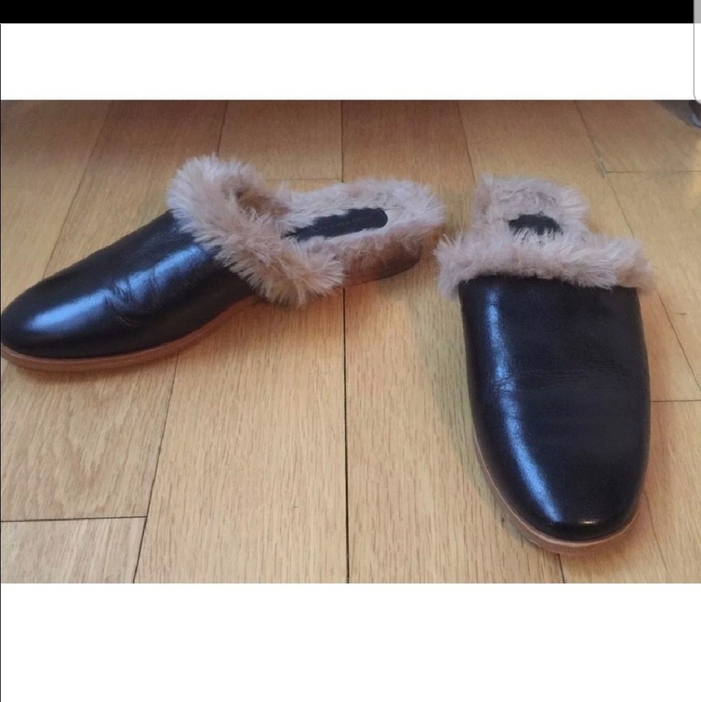 Zara Leather and faur furry Slides